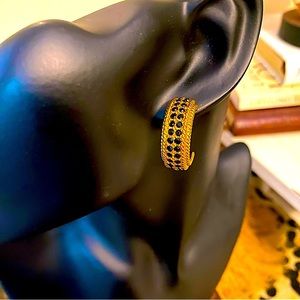 Vintage Napier black rhinestone half hoop pierced earrings